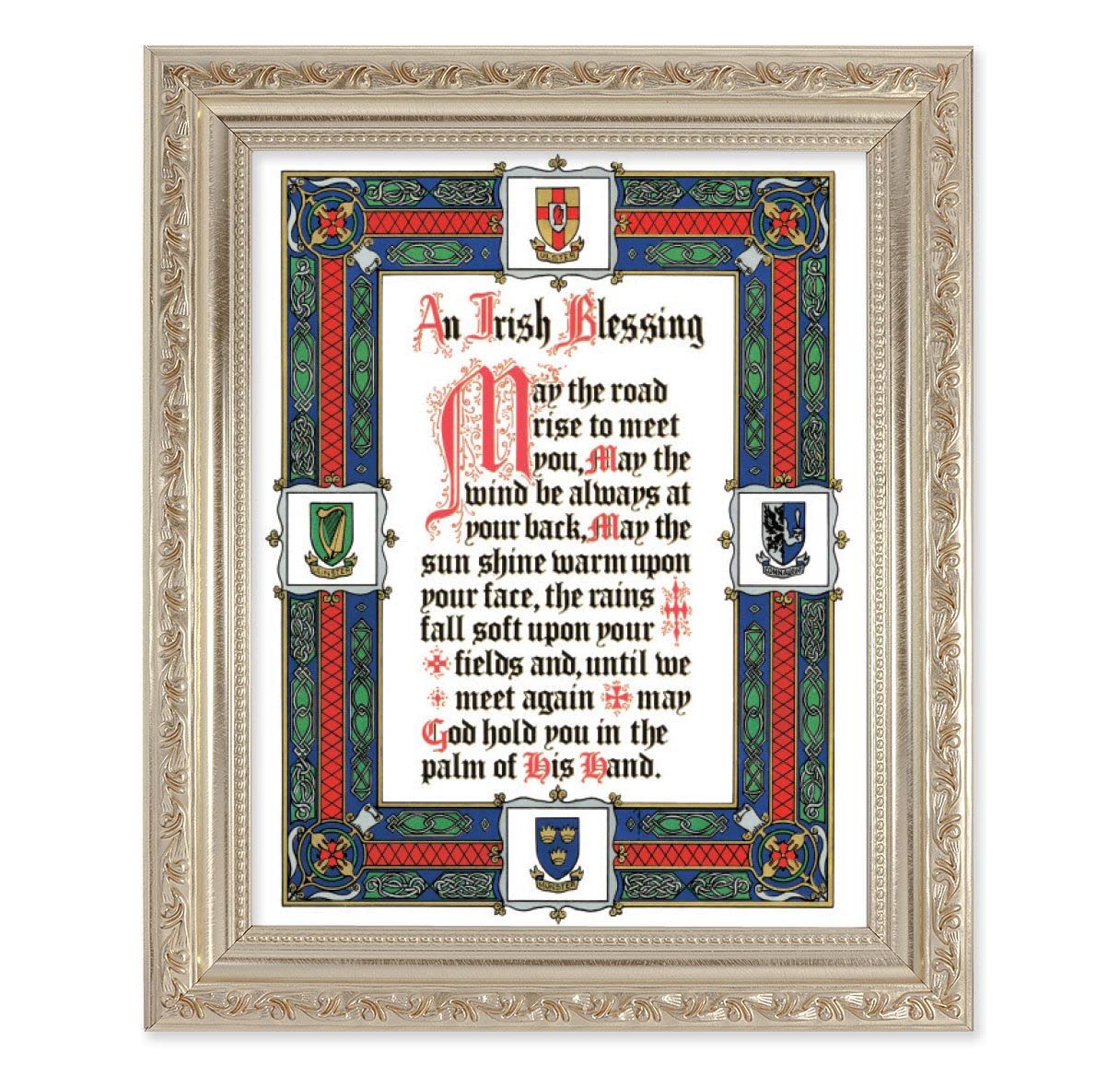 an Irish Blessing, 10"x12" Antique Silver & Carved Scrollwork Frame, Italian Print Under Glass # 26868
