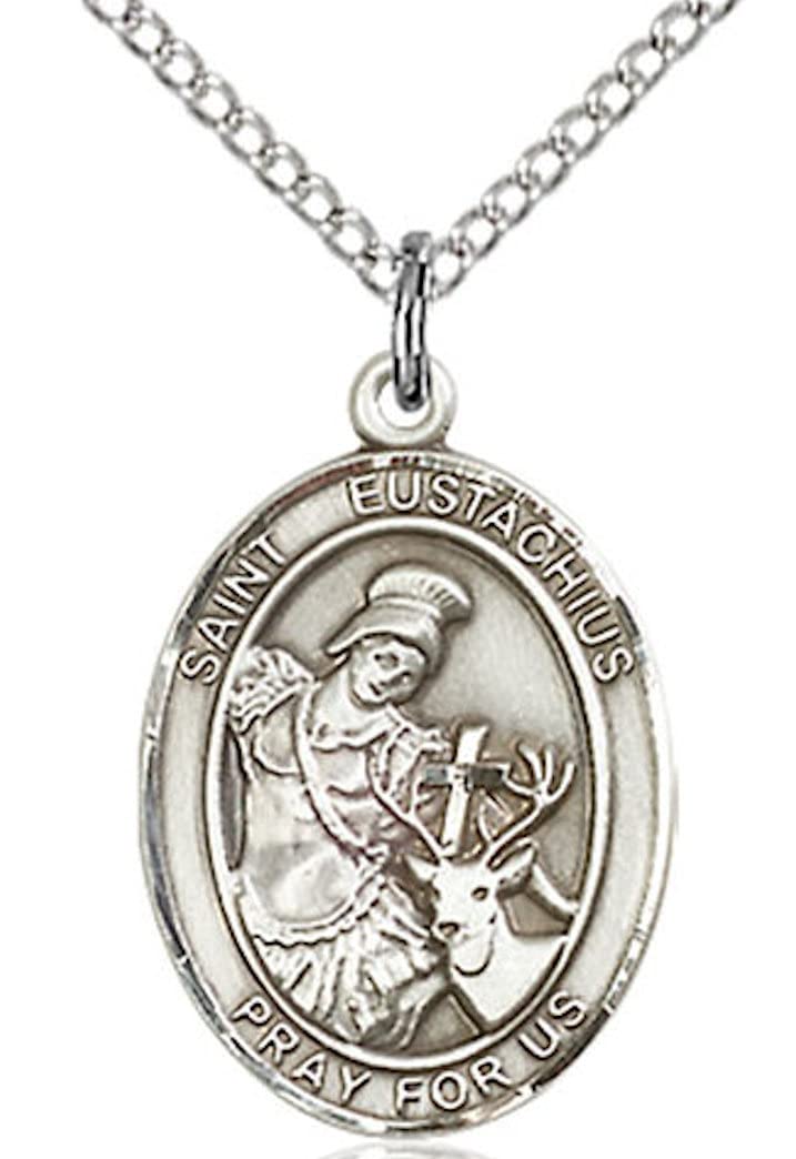 St. Eustachius Medal in Fine Pewter, 3/4" tall, Your Choice of Chain # 17030