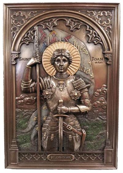 St. Joan of Arc Plaque, Bronzed Veronese Resin, 6x9" # 7718