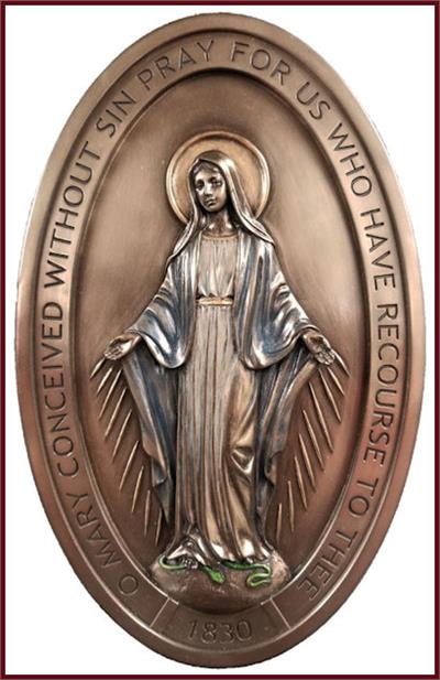 8" Miraculous Medal Plaque, Bronzed Veronese Resin, # 7723|