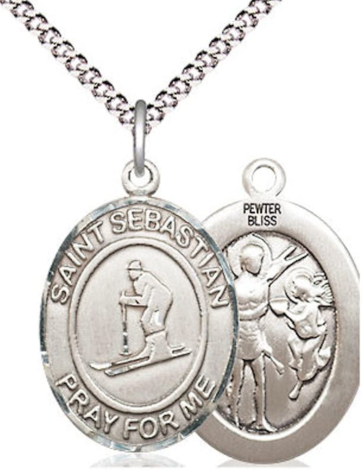 Skiing / St. Sebastian Medal in Fine Pewter, 3/4", Your Choice of Chain # 17450