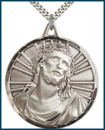 Ecce Homo Medal, 1-1/8"dia, Sterling Silver, Your Choice of Chain, # 7748