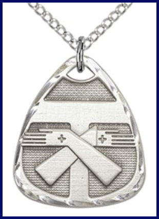 Tau Cross Medal in Sterling Silver, 7/8", Your Choice of Chain, # 7770