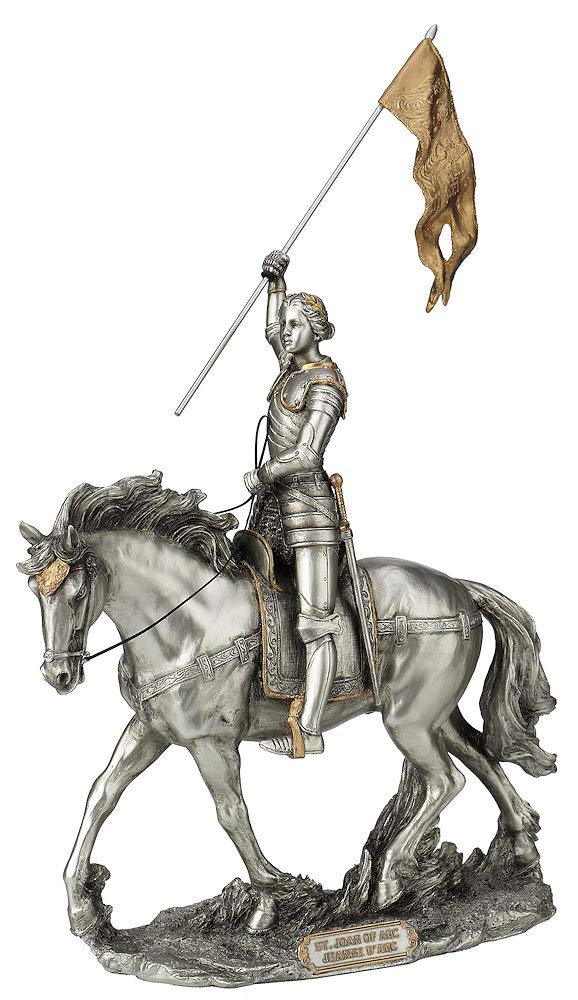 10" x 14" St. Joan of Arc Statue, Pewter Finished Resin, # 65050