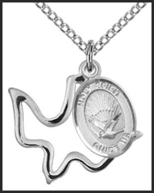 Double Holy Spirit Medals, Sterling Silver, 1/2", Your Choice of Chain, # 7805