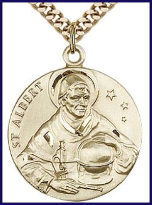 St Albert the Great Medal, Solid 14kt Gold, 7/8", Your Choice of Chain, # 7835