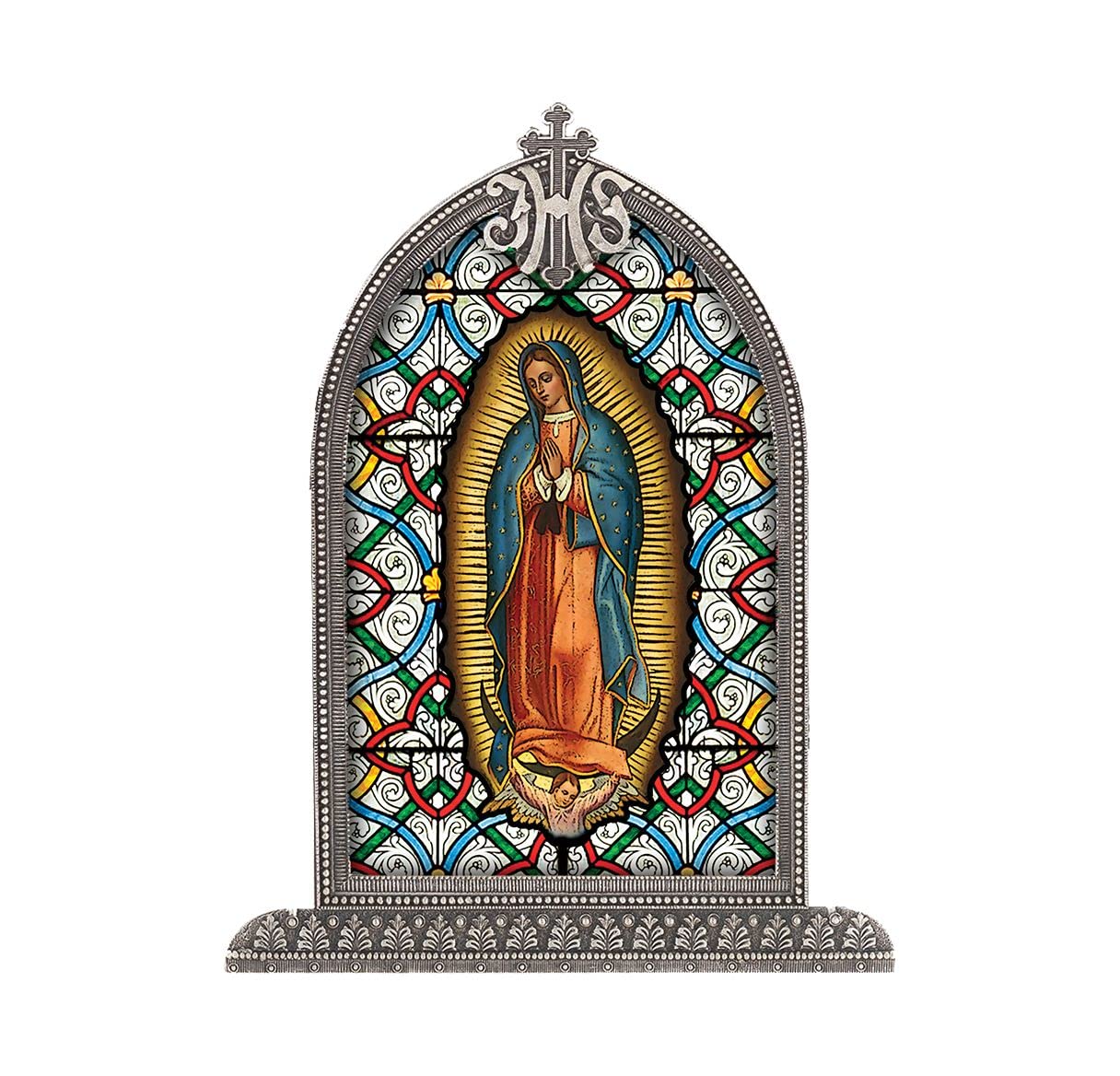 Our Lady of Guadalupe Textured Italian Art Glass in Arched Frame, 6.5", # 1396
