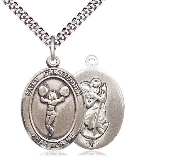 Cheerleading / St. Christopher Medal, Sterling Silver, 3/4", Your Choice of Chain, # 7845