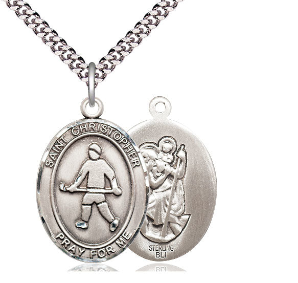 Field Hockey / St. Christopher Medal, Sterling Silver, 3/4", Your Choice of Chain, # 7850