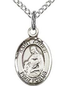 St. Agnes of Rome Charm Medal, 3/4"x9/16", Fine Pewter, Your Choice of Chain, # 10437