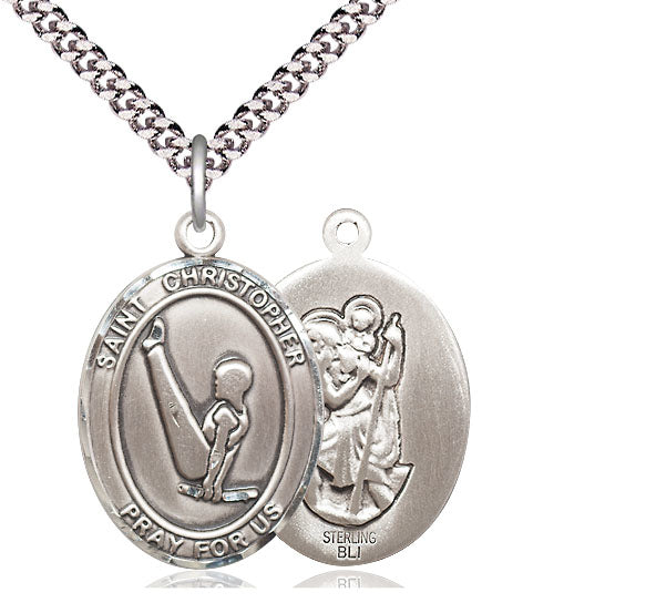 Gymnastics / St. Christopher Medal, Sterling Silver, 3/4", Your Choice of Chain, # 7864