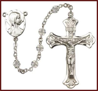 Silver Plate 8mm Swarovski Aurora Borealis Rosary, Crystal, # 7874