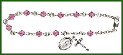 Silver Finish 5mm Rundell Swarovski Rosary Bracelet, Rose, # 7893