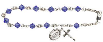 Silver Finish 5mm Rundell Swarovski Rosary Bracelet, Sapphire, # 7914
