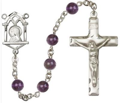 6mm Amethyst Bead Rosary, Silver Finish, # 7921