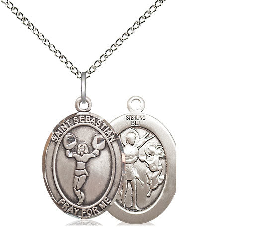 Cheerleading / St. Sebastian Medal, Sterling Silver, 3/4", Your Choice of Chain, # 7947