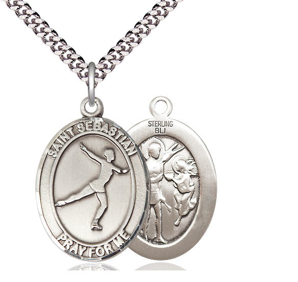 Figure Skating / St. Sebastian Medal, Sterling Silver, 3/4", Your Choice of Chain, # 7967