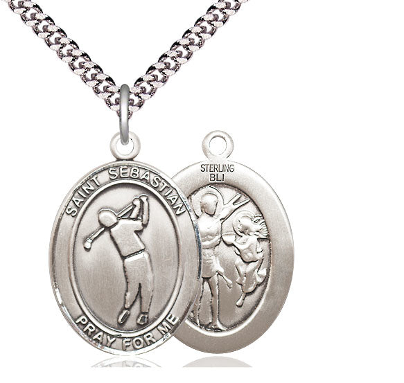 Golf / St. Sebastian Medal, Sterling Silver, 3/4", Your Choice of Chain, # 7972