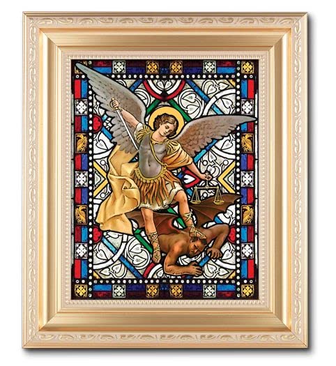 St. Michael 8"x10" Textured Italian Art Glass in 11"x13" Satin Finished Frame, # 1526