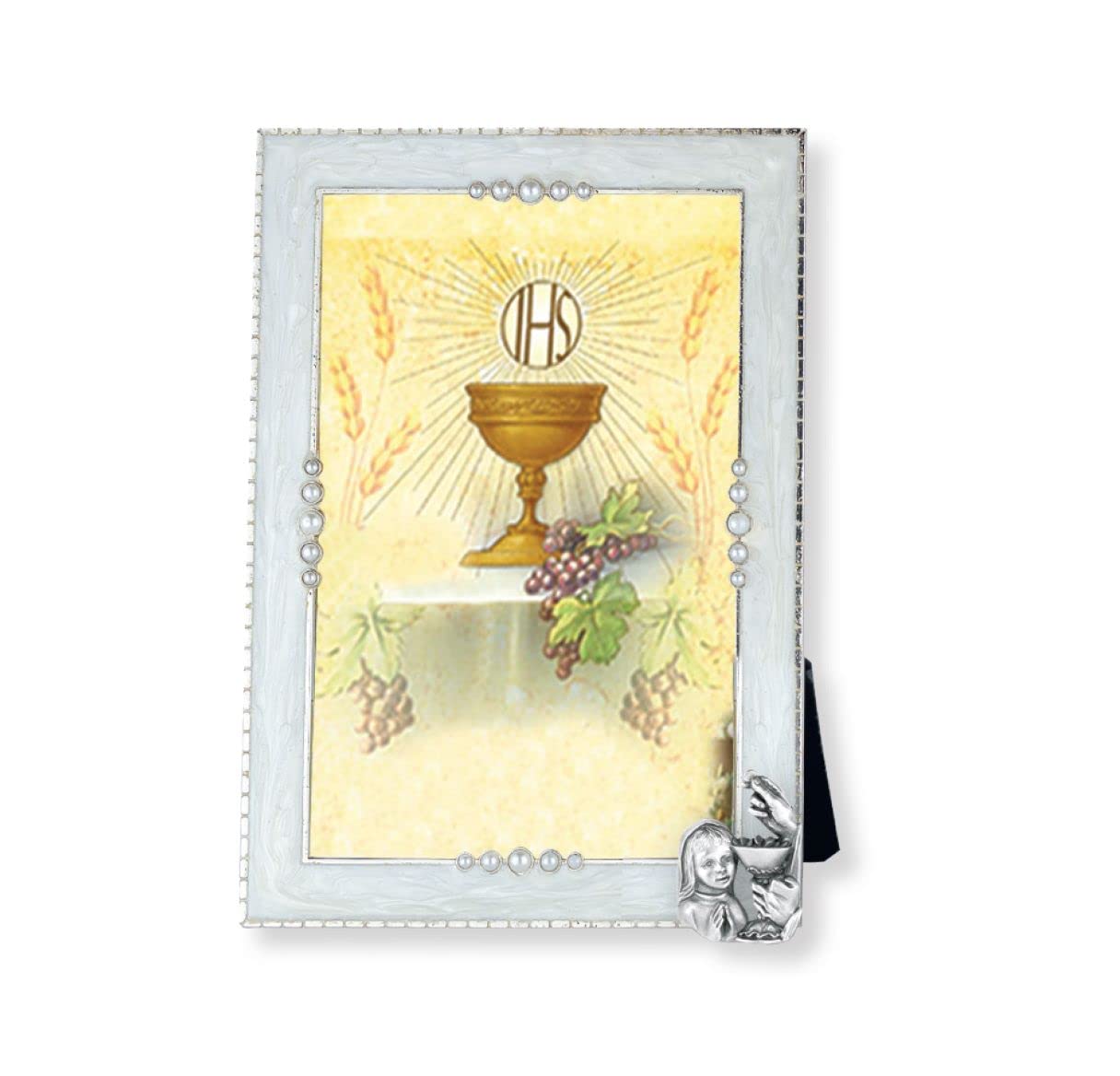 COMMUNION Girl WITH CHALICE ON PEARLIZED FRAME, # 6445