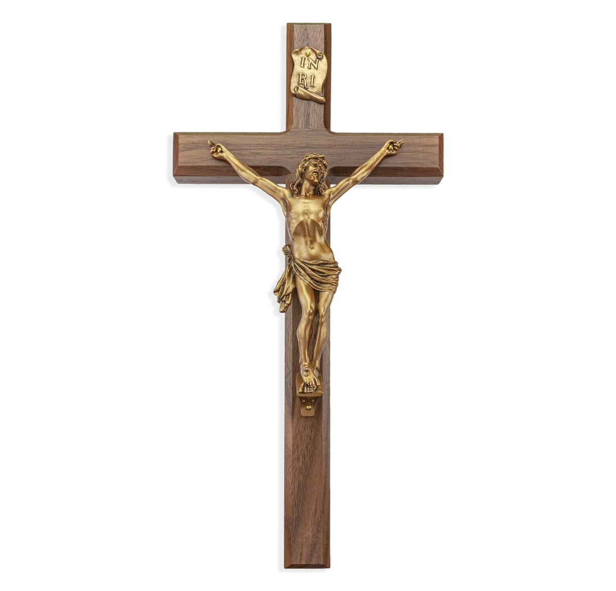 Walnut Wood Wall Crucifix, Antique Bronze Finish, 15" # 2003