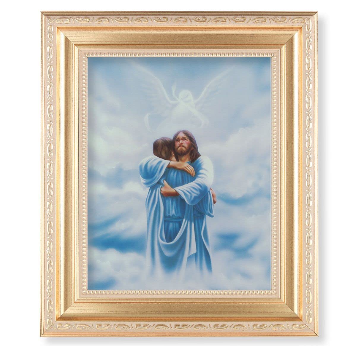 Welcome Home Reunion Picture, 11.5"x13.5" Satin Gold Frame, Distressed Finish with Scrollwork, Italian Print Under Glass # 26556