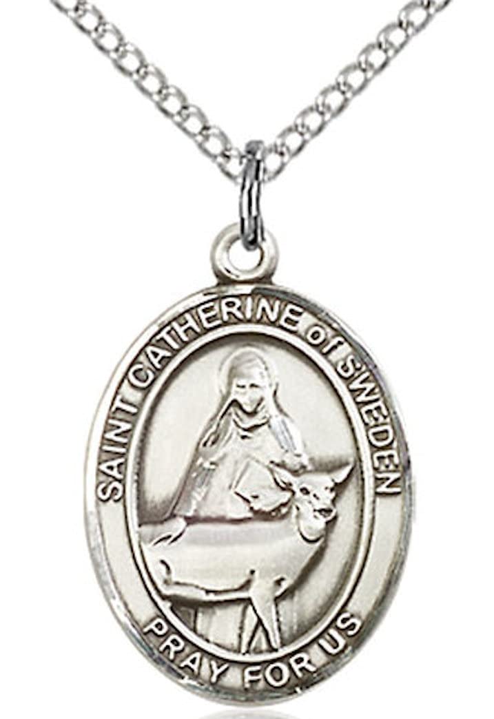 St. Catherine of Sweden Medal in Fine Pewter, 3/4" tall, Your Choice of Chain # 16989