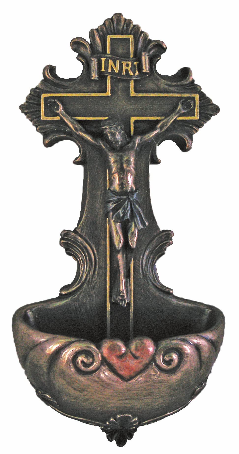6-3/4" Cold Cast Bronzed Resin Holy Water Font, # 99379
