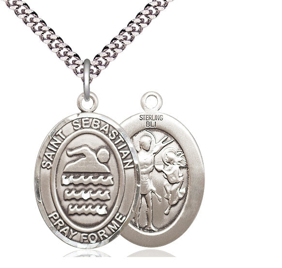 Swimming / St. Sebastian Medal, Sterling Silver, 3/4", Your Choice of Chain, # 8002
