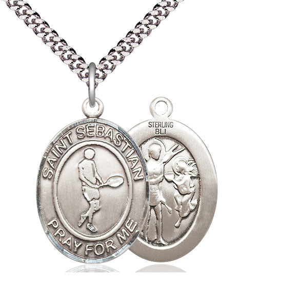 Tennis / St. Sebastian Medal, Sterling Silver, 3/4", Your Choice of Chain, # 8003