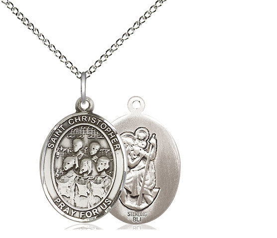 Choir / St. Christopher Medal, Sterling Silver, 3/4", Your Choice of Chain, # 8016