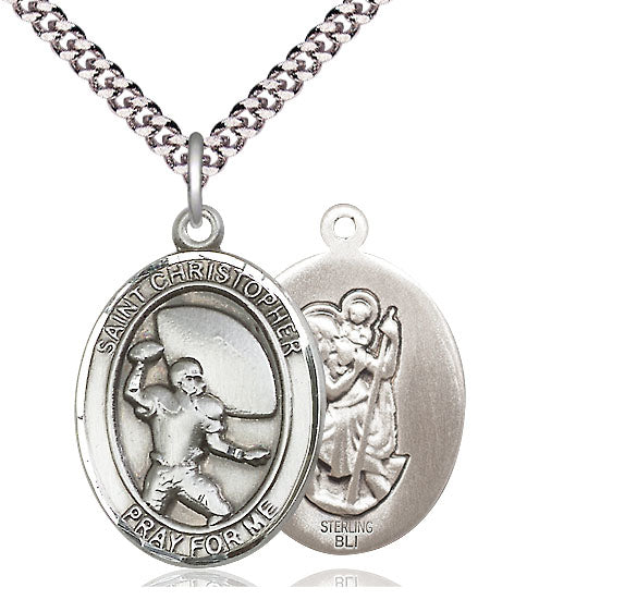 Football / St. Christopher Medal, Sterling Silver, 3/4", Your Choice of Chain, # 8020