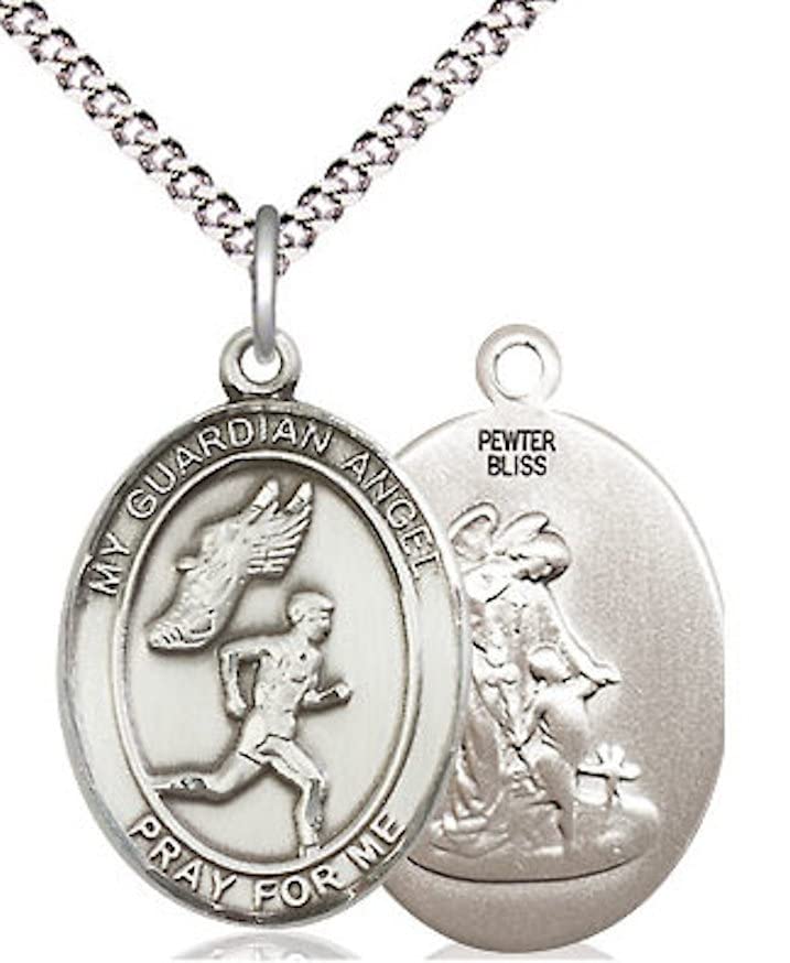 Men's Track & Field / Guardian Angel Medal in Fine Pewter, 3/4", Your Choice of Chain # 17573