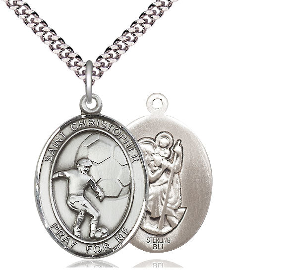 Soccer / St. Christopher Medal, Sterling Silver, 3/4", Your Choice of Chain, # 8027
