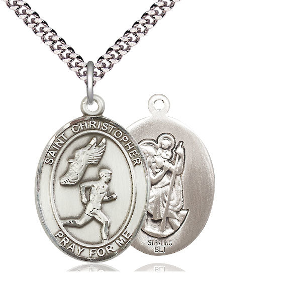 Track & Field / St. Christopher Medal, Sterling Silver, 3/4", Your Choice of Chain, # 8031
