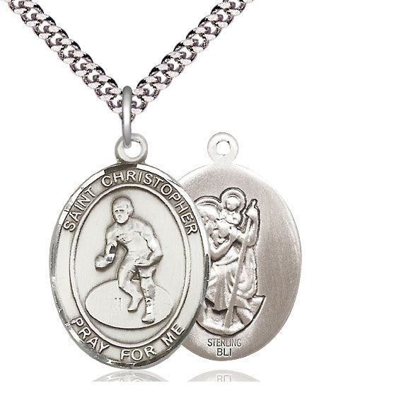Wrestling / St. Christopher Medal, Sterling Silver, 3/4", Your Choice of Chain, # 8033
