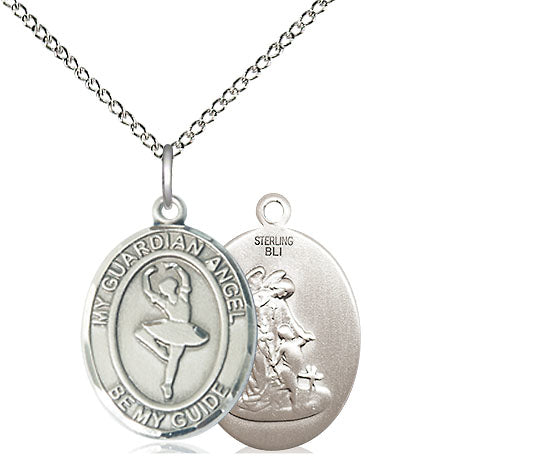Dance / Guardian Angel Medal, Sterling Silver, 3/4", Your Choice of Chain, # 8037