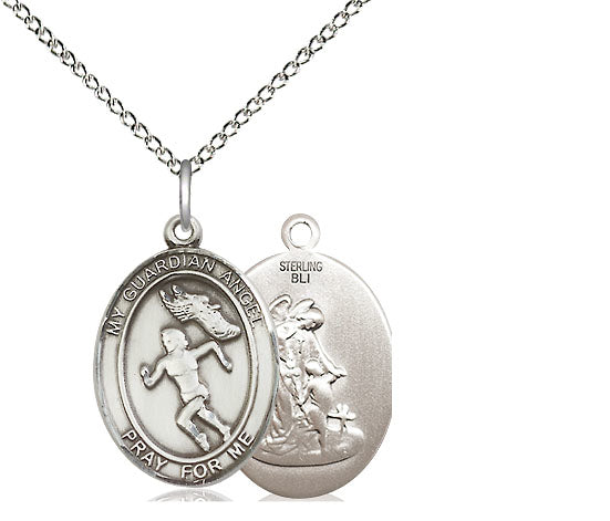 Women's Track & Field / Guardian Angel Medal, Sterling Silver, 3/4", Your Choice of Chain, # 8047