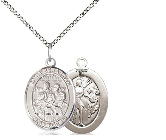 Choir / St. Sebastian Medal, Sterling Silver, 3/4", Your Choice of Chain, # 8052
