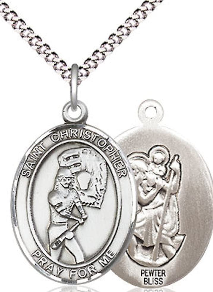Lady's Softball / St. Christopher Medal in Fine Pewter, 3/4", Your Choice of Chain # 17500