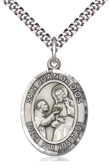 San Juan de Dios Spanish Medal, Sterling Silver, 1" Oval, Your Choice of Chain, # 8108