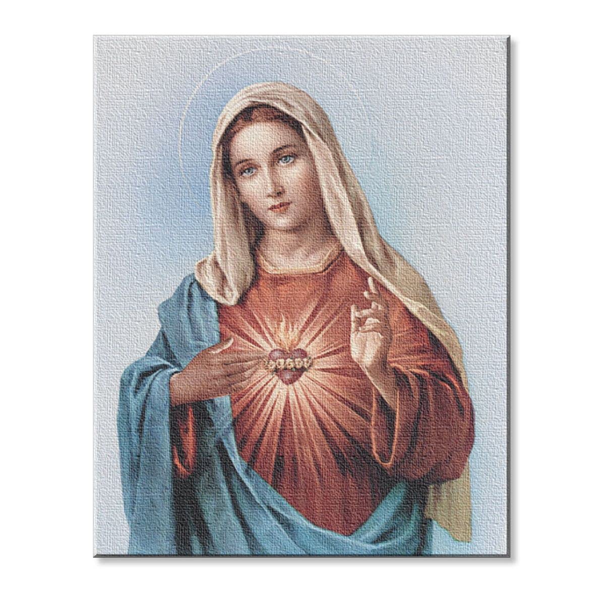 Immaculate Heart of Mary Print on Stretched Canvas, Mounted on 8"x10" Frame, Made in Italy # 28539