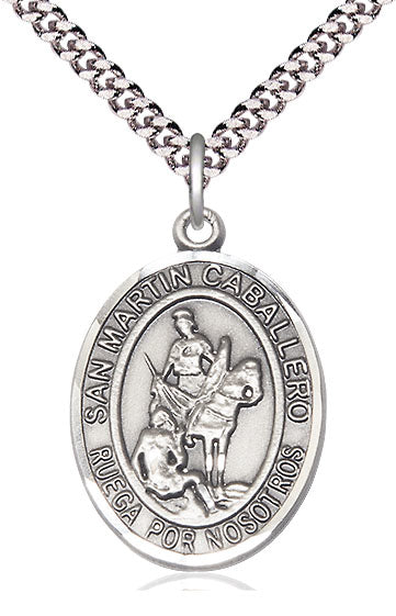 San Martin Caballero Spanish Medal, Sterling Silver, 1" Oval, Your Choice of Chain, # 8129