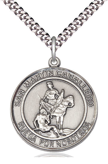 San Martin Caballero Spanish Medal, Sterling Silver, 3/4" Round, Your Choice of Chain, # 8130