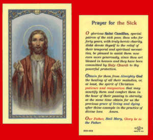 Prayer For The Sick: Laminated Holy Card, # 99984