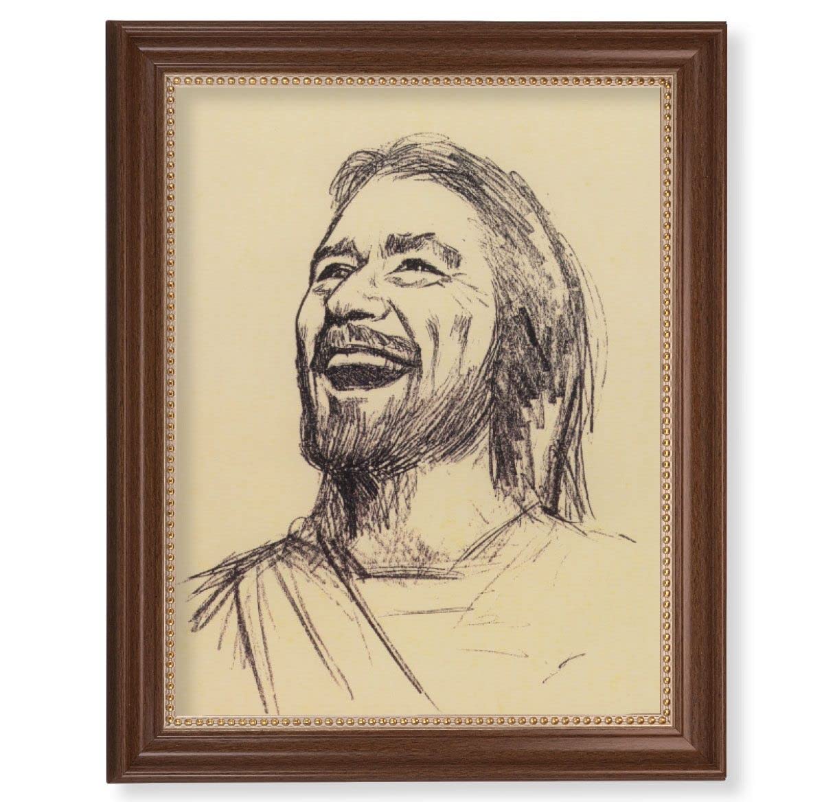 Segura: Joyful Christ Picture, 13-1/2"x16-9/16 Walnut Finish Frame with Gold Beaded Lip, Textured Italian Print # 22280
