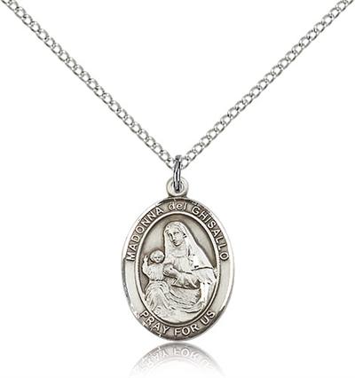 Our Lady of Ghisallo Medal, Sterling Silver, 3/4"x9/16", Your Choice of Chain, # 99073