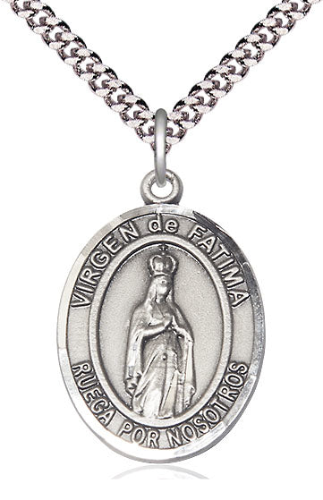 Virgen de Fatima Spanish Medal, Fine Pewter, 3/4" Oval, Your Choice of Chain, # 17646