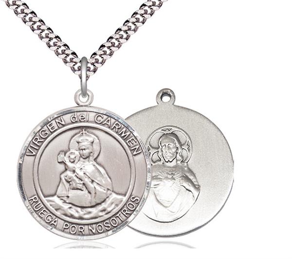 Virgen del Carmen Spanish Medal, Fine Pewter, 3/4" Round, Your Choice of Chain, # 17656