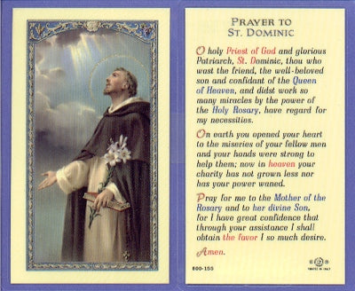 St. Dominic Laminated Holy Card, # 99856